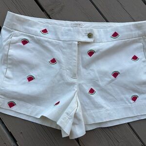 J. Crew White Watermelon Embroidered Cotton Shorts size10 NWOT